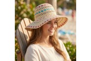 Wide Brim Toyo Straw Accent w/ Colorful Ribbons - Natural - HT-8213NT